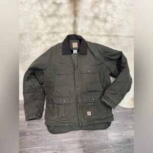 VTG Berne Coat Mens Large Tall Brown Canvas Corduroy Collar Chore Jacket Fleece